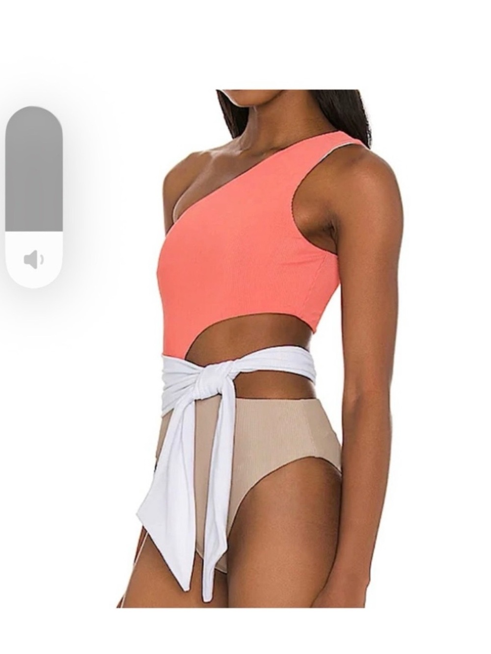 Beach Riot Colorblock One-Shoulder One-Piece Swimsuit in Coral, White & Beige - Picture 2 of 4